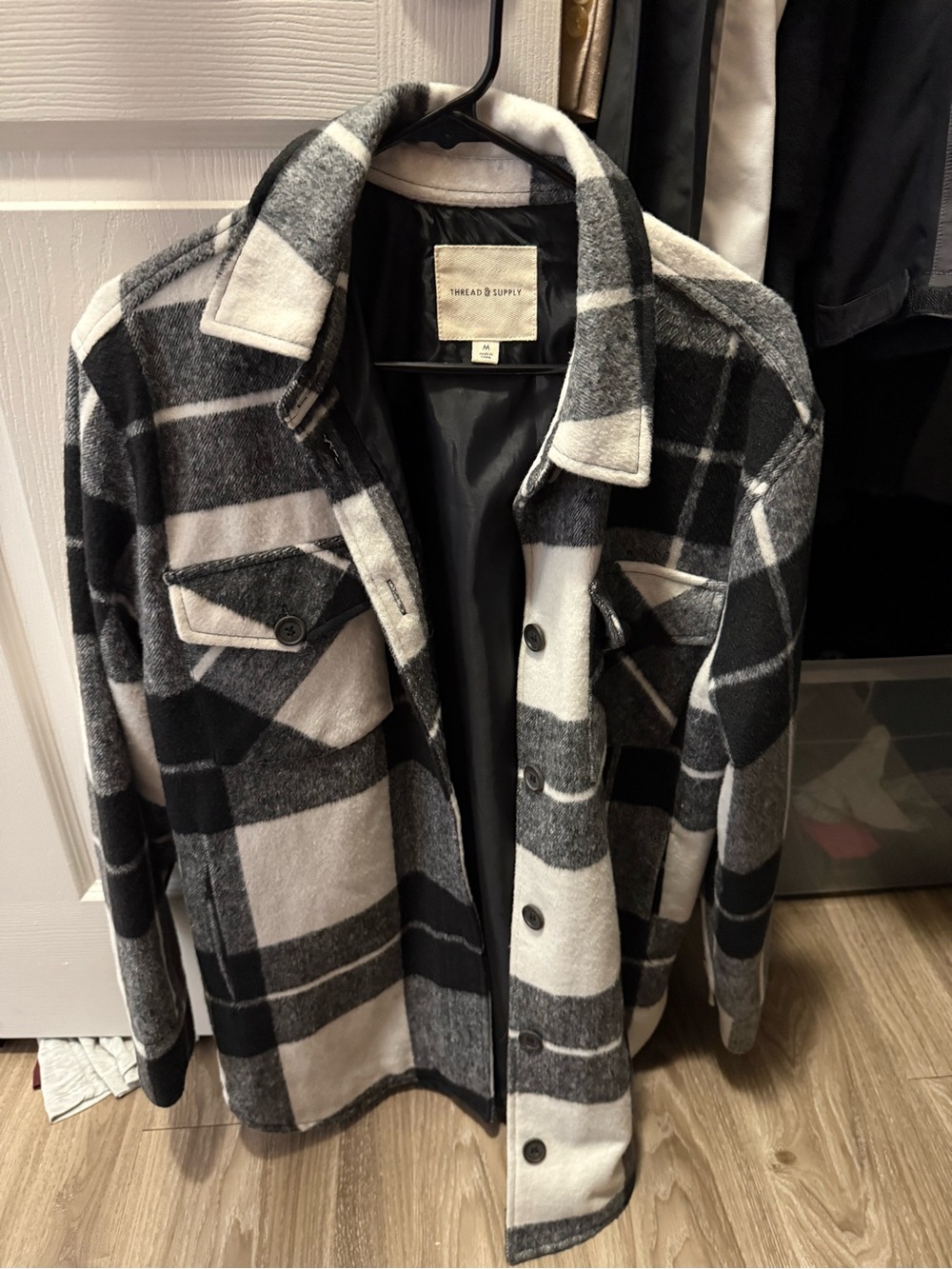 Thread & Supply Black and White Plaid Long Sleeve Shacket